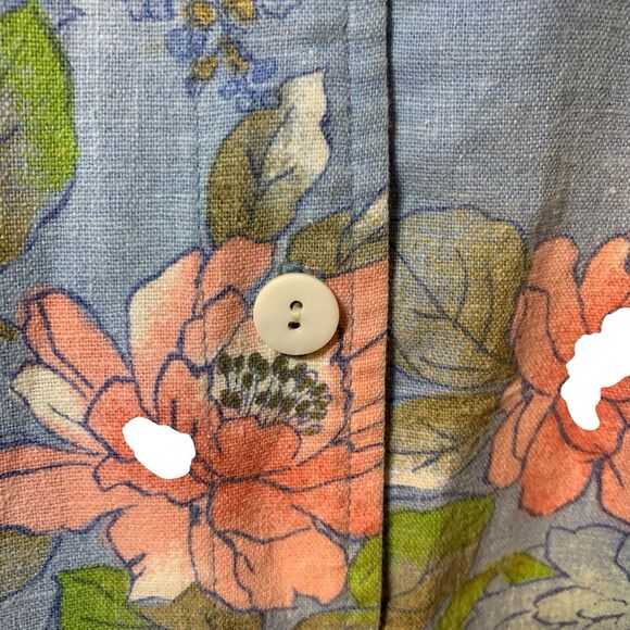 Erika Womens Pink Floral Short Sleeve Button Up Linen Blend Boho Top L Vacation - Picture 4 of 6